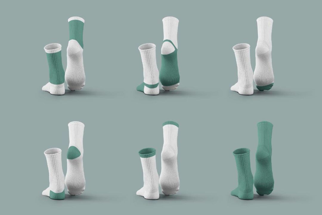 7款时尚中筒袜子印花图案设计展示效果图PSD样机模板素材 7 Mockups Medium Socks in the 3D Style , 第3张