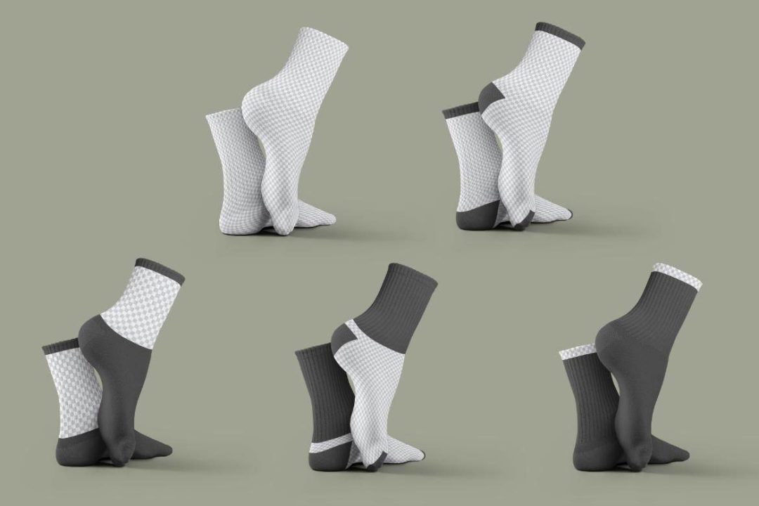 7款时尚中筒袜子印花图案设计展示效果图PSD样机模板素材 7 Mockups Medium Socks in the 3D Style , 第5张