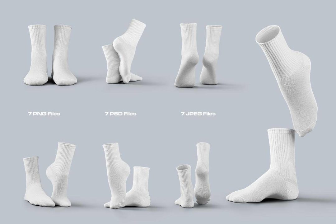 7款时尚中筒袜子印花图案设计展示效果图PSD样机模板素材 7 Mockups Medium Socks in the 3D Style , 第7张