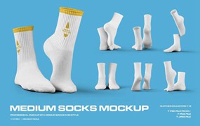 7款时尚中筒袜子印花图案设计展示效果图PSD样机模板素材 7 Mockups Medium Socks in the 3D Style