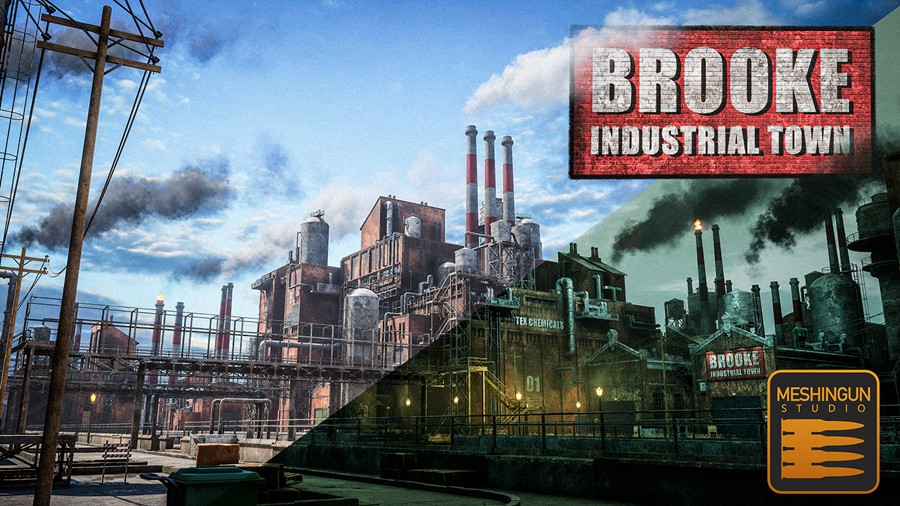 工业城市工厂街道烟囱建筑3D模型UE设计素材 Brooke Industrial Town , 第1张