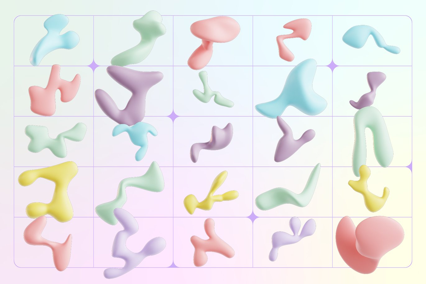 120款创意3D三维多彩流体抽象艺术图形设计素材OBJ/FBX/PNG格式 Pastel Fluid Shapes 3D Icon Set , 第2张