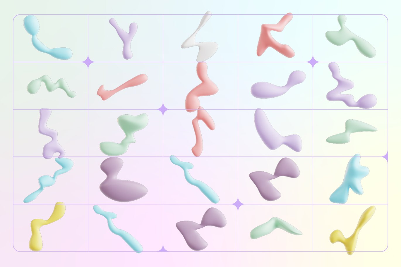 120款创意3D三维多彩流体抽象艺术图形设计素材OBJ/FBX/PNG格式 Pastel Fluid Shapes 3D Icon Set , 第3张