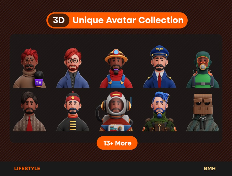 73+款独特趣味卡通3D立体职业青年男女人物头像插图图标PNG/Blender/Fig格式设计素材 Lifestyle 3D Avatars Illustration , 第10张