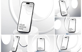 10款逼真app ui界面设计苹果iphone 15 pro手机演示效果图ps贴图样机模板 Smartphone Lighting Mockup