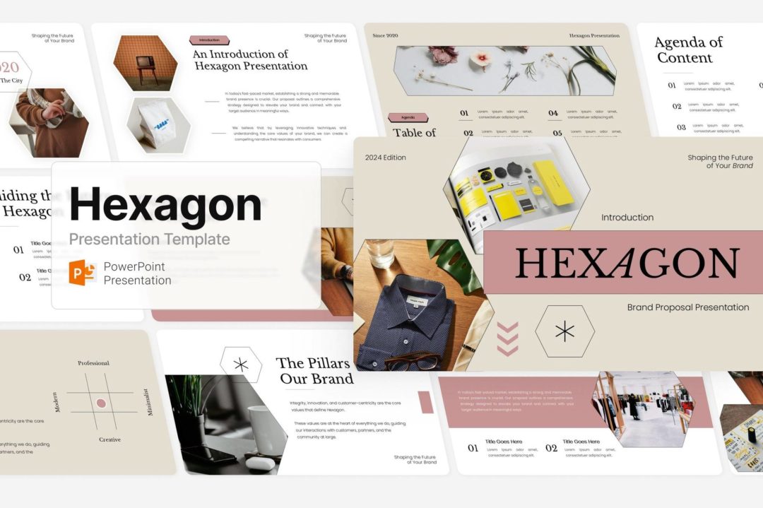 现代简约品牌营销策划提案简报设计ppt模版 Hexagon Brand Proposal Template , 第1张