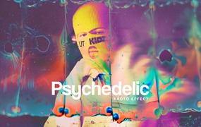 2款复古酸性迷幻Y2K塑料流体叠加图片后期PSD特效样机Psychedelic Film Photo Effect