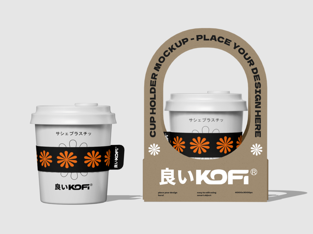 时尚咖啡奶茶外卖纸杯打包盒设计展示效果图PS贴图样机模板 Coffee Cup Holder Mockup , 第3张