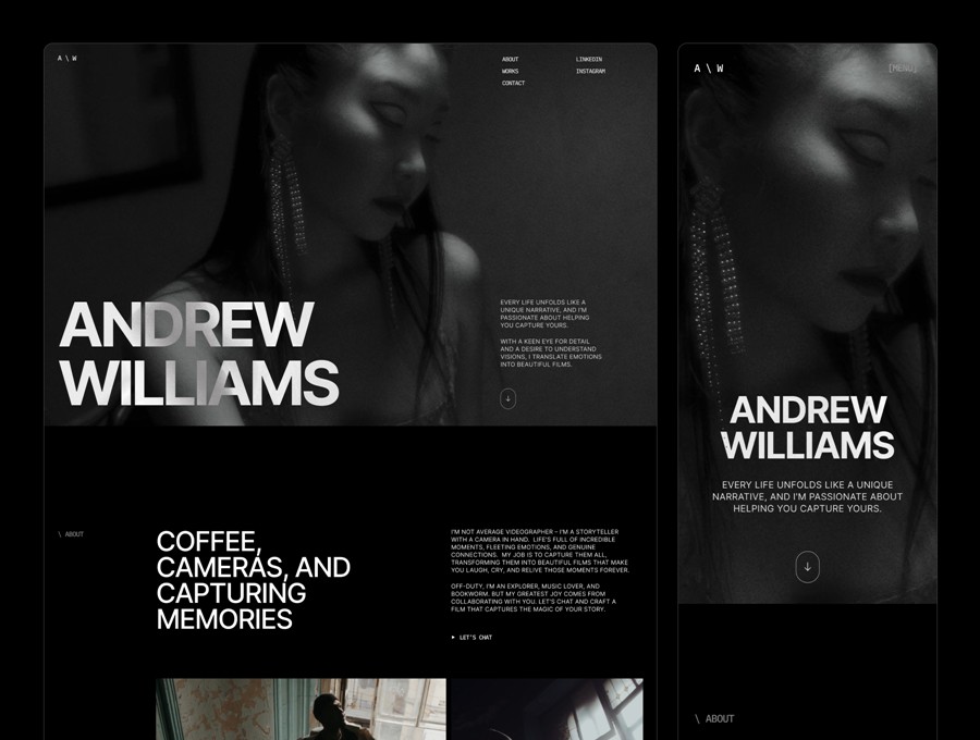 创意黑化风摄影设计作品集展示网站web ui界面设计figma模板素材 Andrew Williams — Videogrpher Portfolio , 第3张