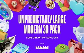 1200款创意APP网站界面设计3D立体插图图标Icons设计Figma格式素材 Unpredictably Modern 3D Pack