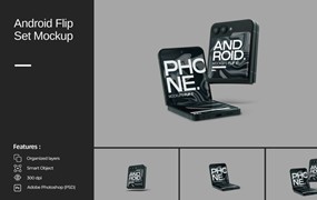 真实安卓折叠Android安卓手机演示效果图PS贴图样机模板素材 Android Flip Set Mockup