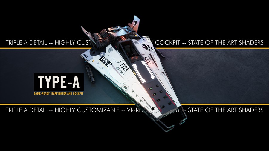 未来科幻星际战斗飞船3D模型UE设计素材 Unreal Engine TYPE-A Star Fighter with Cockpit and Arcade Flight v4.25 样机素材 第4张