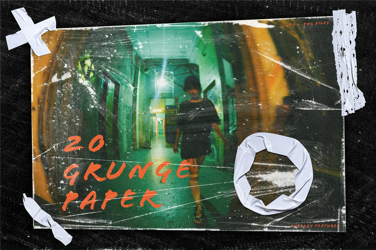 复古灰尘颗粒磨损划痕噪点黑色背景肌理纹理图片设计套装 20 Grunge Paper Overlay Ripped Texture Pack , 第1张