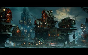 奇幻风格化海洋海盗船港口城市场景3D模型UE设计素材 Stylized Pirate Port City Modular