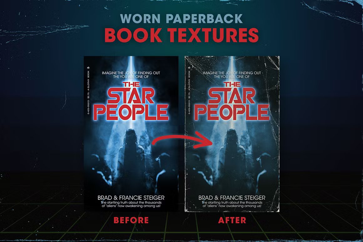 复古破旧污垢灰尘80年代书籍封面纹理Photoshop模板/PNG素材 Worn 80s Paperback Book Textures , 第1张