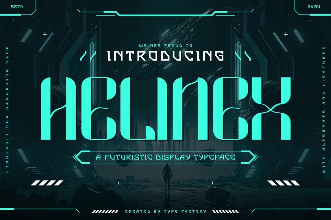 未来科幻品牌海报游戏设计装饰英文字体安装包 Helinex – Futuristic Display Typeface , 第1张