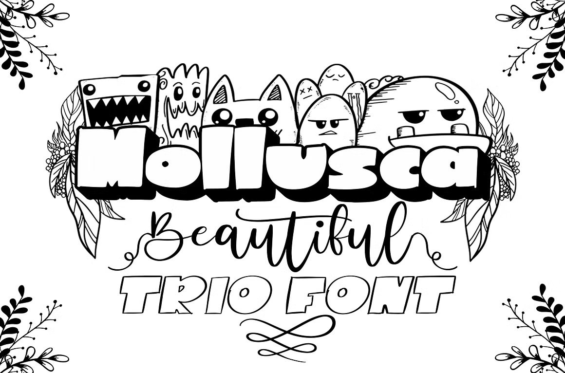 Mollusca Font Trio | Dingbats Doodle 复古漫画卡通设计/可爱壁纸/书籍封面/涂鸦字体 , 第2张