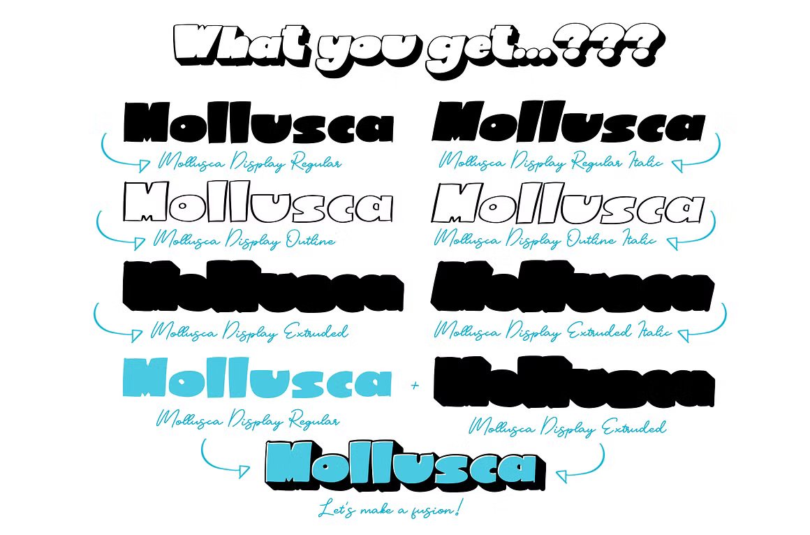 Mollusca Font Trio | Dingbats Doodle 复古漫画卡通设计/可爱壁纸/书籍封面/涂鸦字体 , 第4张