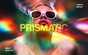 超酷炫彩棱镜反射分形照片效果PSD特效样机素材 Bright Prism Photo Effect