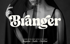 复古圆润海报标题品牌LOGO字体设计粗体衬线英文字体设计素材 Branger Font