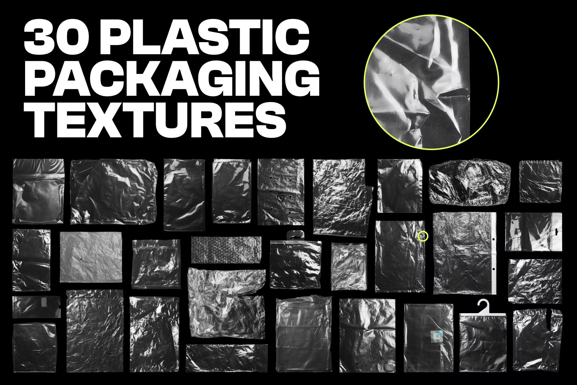 30款潮流复古透明褶皱塑料薄膜保鲜膜包装纹理PNG免抠图形 Plastic Packaging Vol.1 - 30 Textures Pack , 第3张