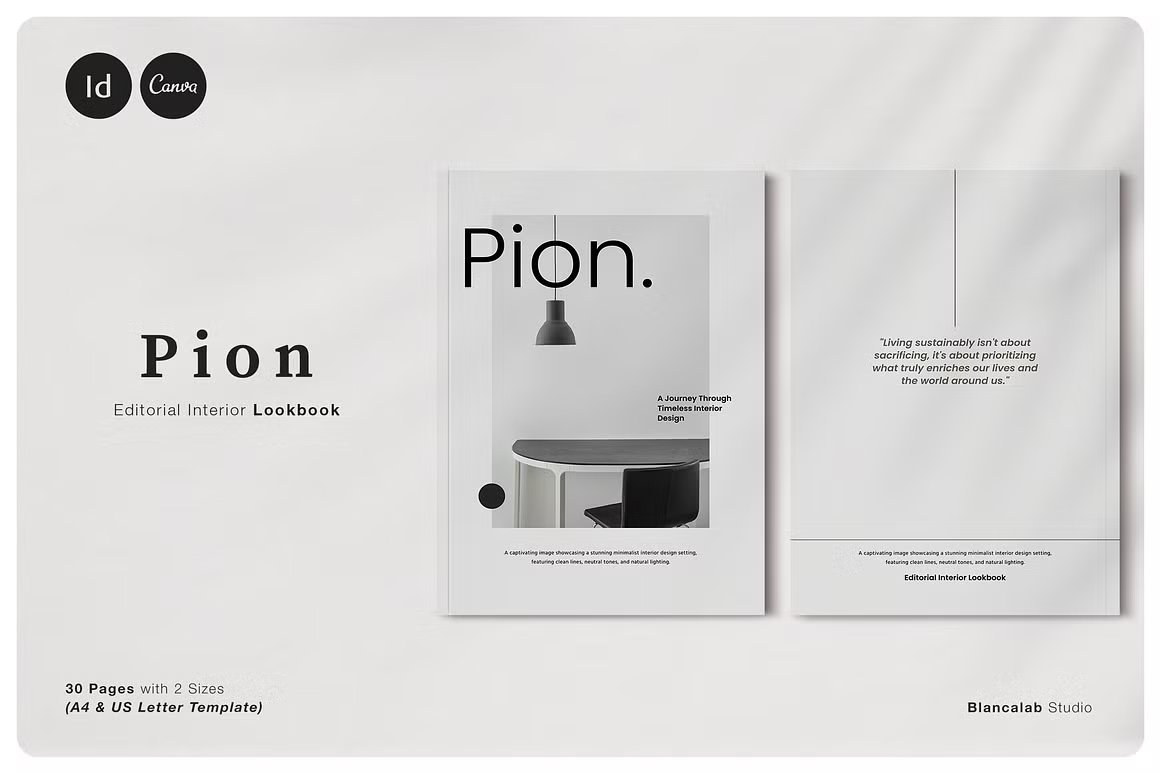 家居室内设计师和企业家A4杂志编辑Indesign/Canva模板 PION Editorial Interior Lookbook , 第1张