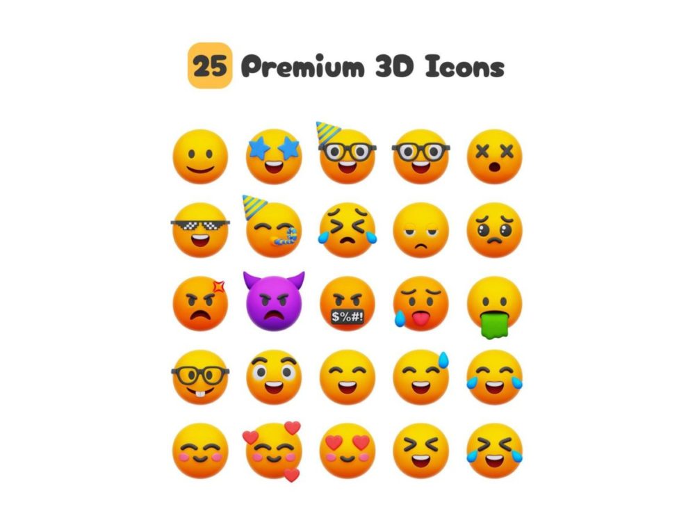 25款卡通趣味Emoji表情符号3D图标Icons设计Blender/PNG/OBJ格式素材 Emoji 3D Icons Set , 第6张