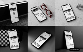 7款文艺苹果iPhone 13手机APP UI界面设计展示效果图PS贴图样机模板素材 7 Realistic iPhone Mockups