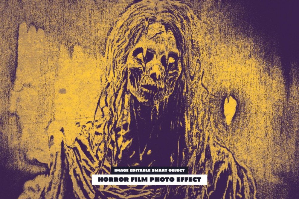 复古恐怖片粗糙riso印刷照片效果PS特效滤镜样机 Horror Film Photo Effect , 第1张