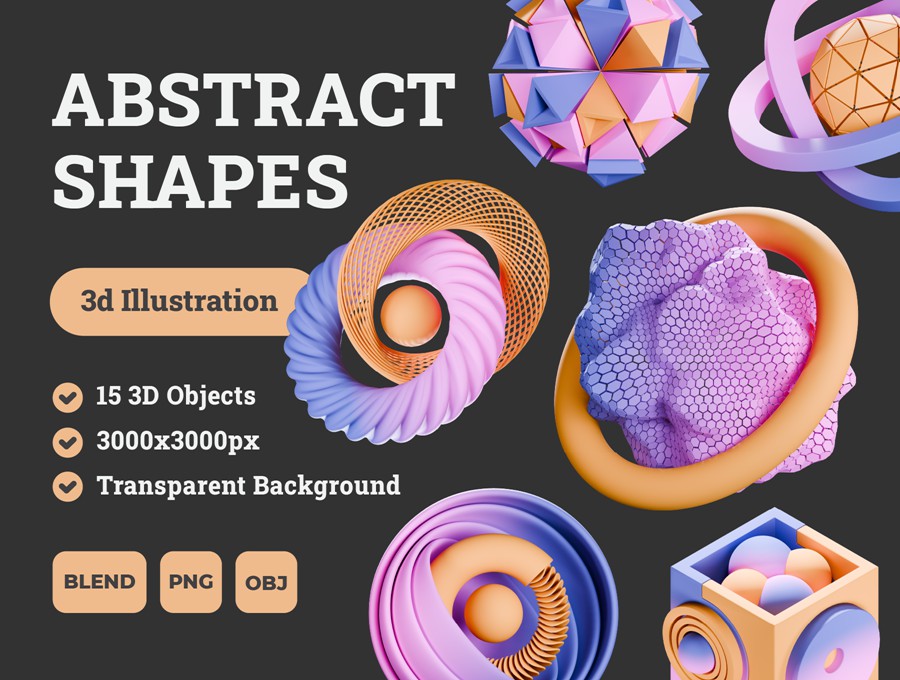 15款抽象3D立体几何图形插图图标Icons设计blender/png格式素材 Abstract Shapes 3d Illustration Pack , 第1张