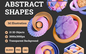 15款抽象3D立体几何图形插图图标Icons设计blender/png格式素材 Abstract Shapes 3d Illustration Pack