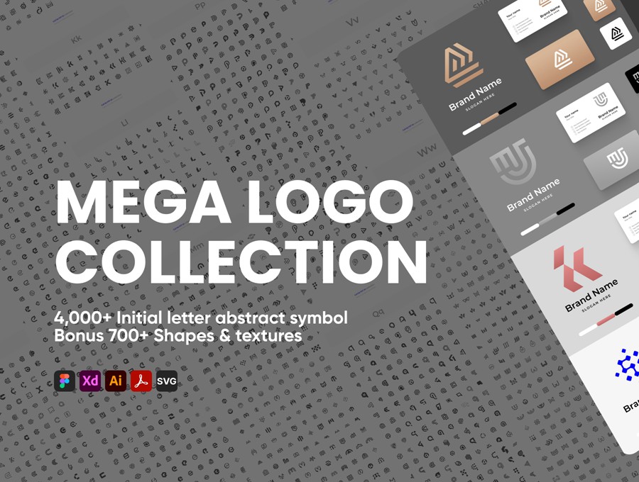 4000+款创意字母抽象符号几何图形LOGO图标设计AI/Figma/XD矢量素材 Mega Logo Collection , 第1张