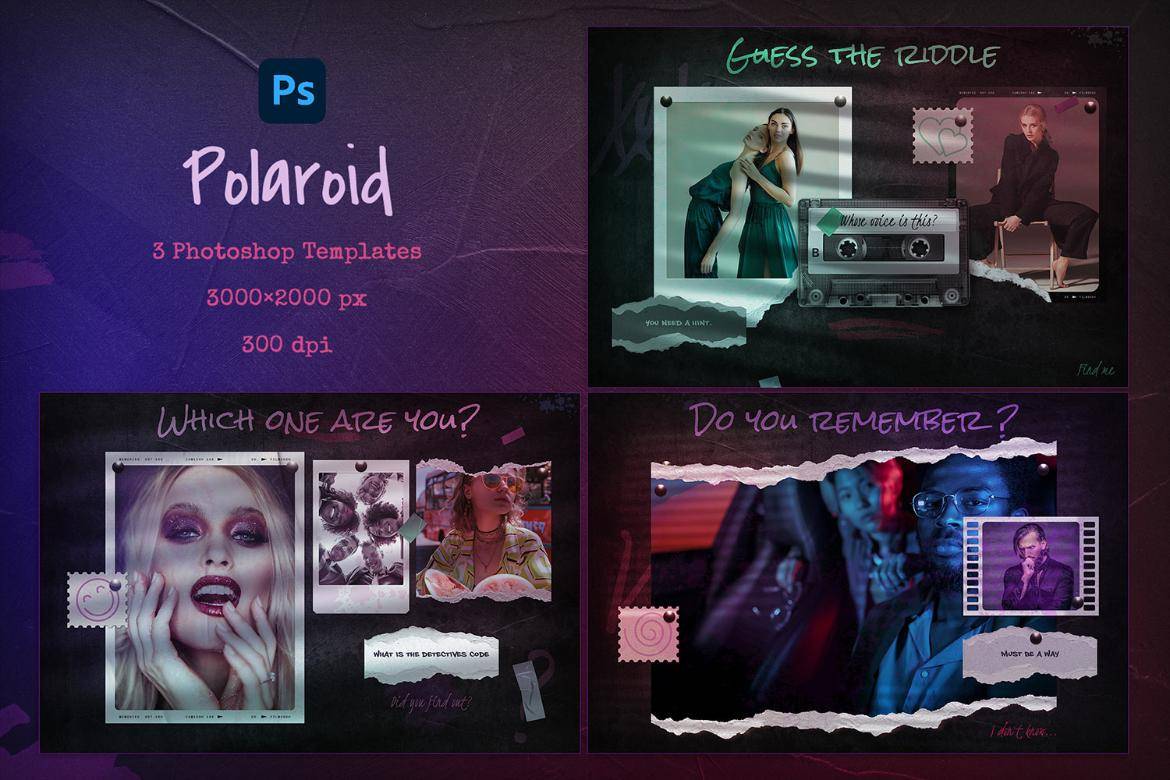 经典霓虹灯效果宝丽来边框模拟PS特效滤镜插件样机模板素材 Polaroid Photo Templates , 第5张