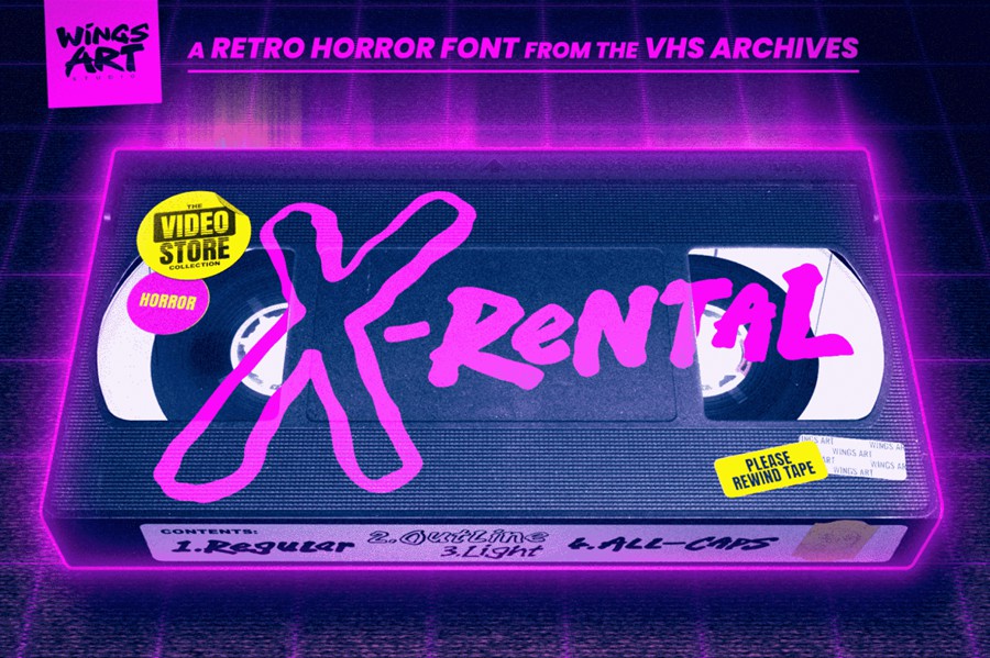 复古恐怖杂志漫画海报徽标设计手写英文字体安装包 X-Rental – 1980s Retro VHS Horror Font , 第1张