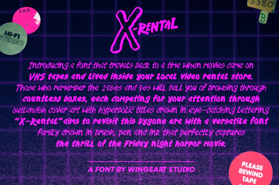 复古恐怖杂志漫画海报徽标设计手写英文字体安装包 X-Rental – 1980s Retro VHS Horror Font , 第2张