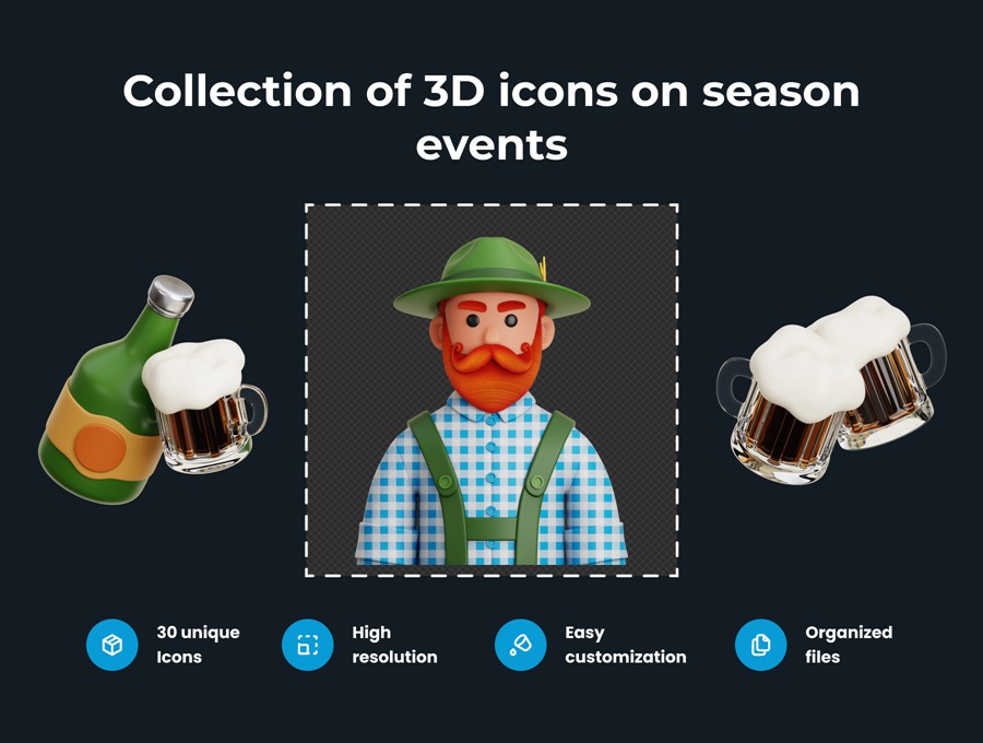 30款高级欧美风啤酒节3D立体插图图标Iocns设计blender/obj/png格式素材 Oktoberfest 3D Illustration Pack , 第2张