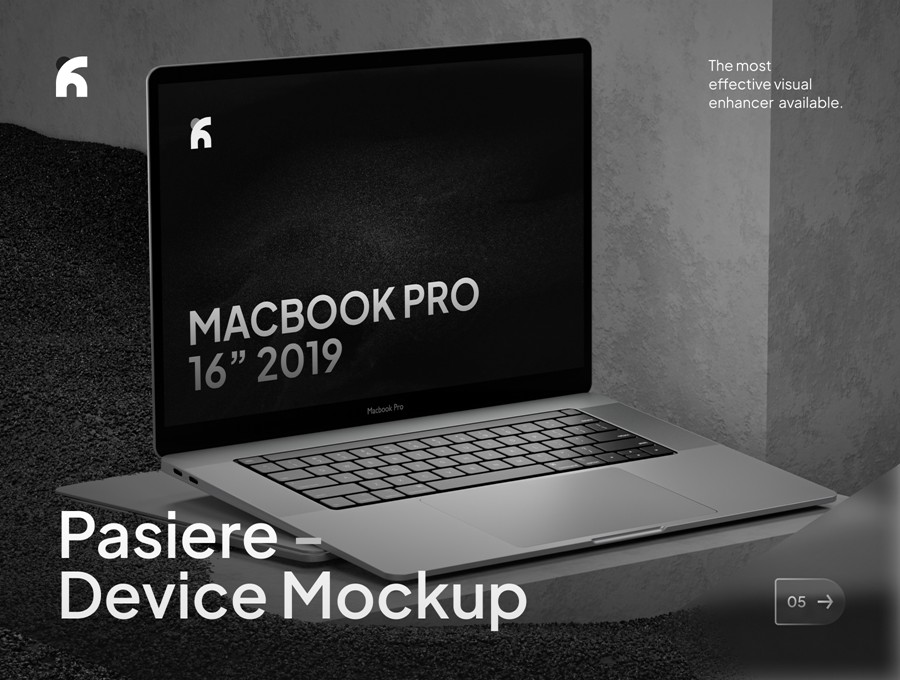 暗黑混凝土背景苹果MacBook Pro 16寸笔记本电脑贴图样机PSD模板素材 Pasiere – Macbook Pro Sand Mockups , 第1张