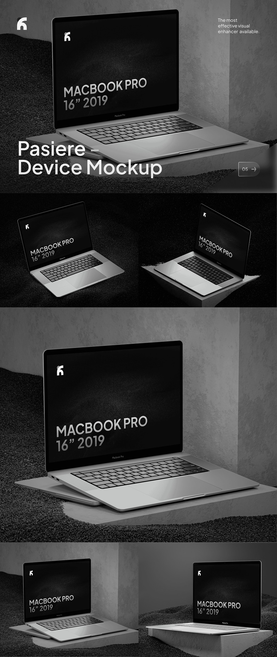 暗黑混凝土背景苹果MacBook Pro 16寸笔记本电脑贴图样机PSD模板素材 Pasiere – Macbook Pro Sand Mockups , 第7张