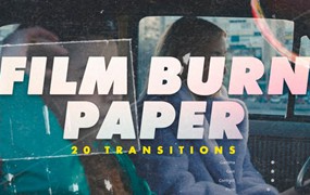 PR模板：复古电影感胶片燃烧漏光塑料纸张混合缩放转场过渡 Film Burn Paper Transitions