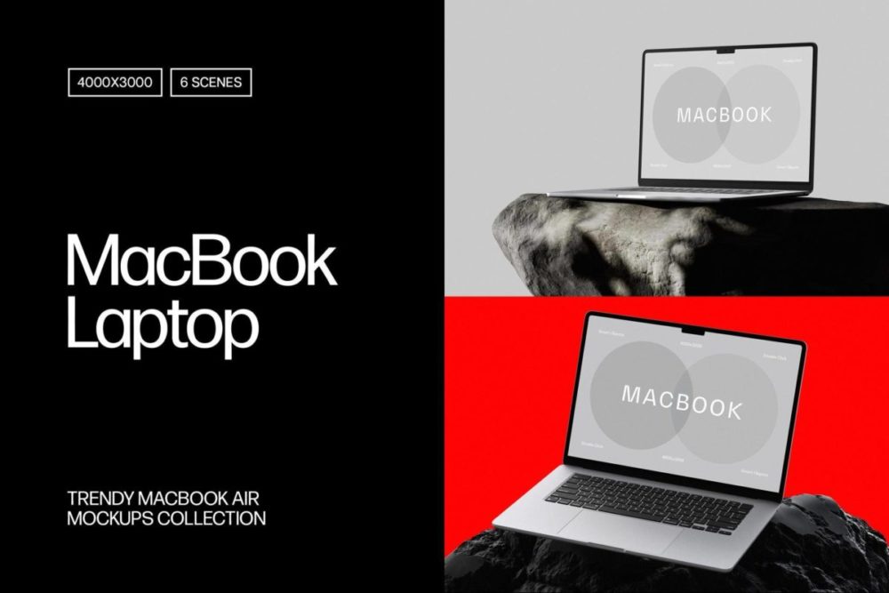 6款苹果MacBook Air笔记本电脑网站UI海报PS展示贴图样机MOCKUP模板 MacBook Air Mockup Set , 第1张