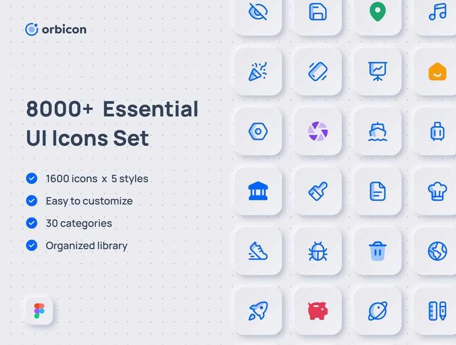 8000+款时尚简约网站APP界面设计矢量线稿图标Figma格式素材 Orbicon – Essential UI Icons Set , 第1张