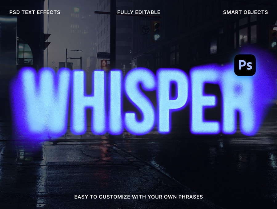 5款独特酸性颗粒扩散渐变流体标题文本logo特效PSD样机 Whisper – Creative Text Effects , 第1张