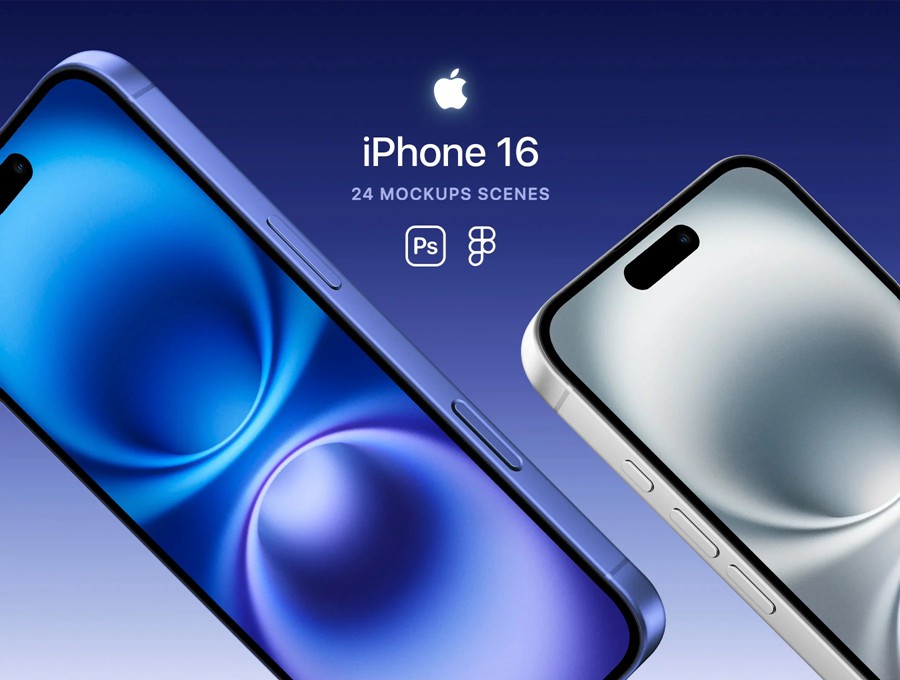 24款苹果iPhone 16手机UI界面设计展示效果图PS贴图样机模板素材 iPhone 16 – 24 Mockups Scenes 样机素材 第1张