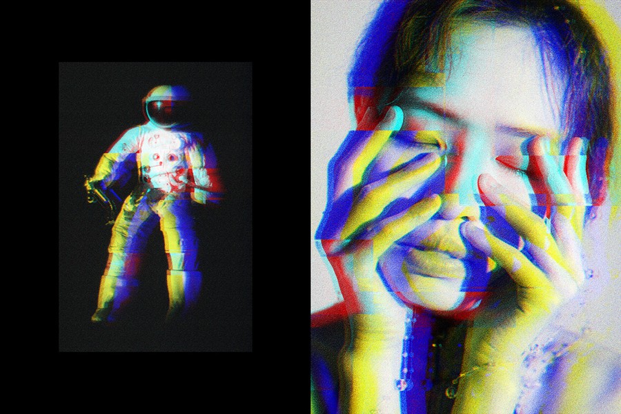 故障颗粒屏幕像素照片效果ps特效滤镜样机 Grainy Glitch Photo Effect 插件预设 第3张