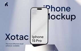 现代极简工业风UI界面设计展示苹果iPhone 15 Pro贴图PSD样机模板素材 Xotac – iPhone 15 Pro Minimalist Mockups