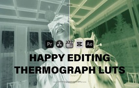 Happy Editing - THERMOGRAPH LUTS 12个嘻哈说唱风格抽象光谱红外热成像夜视绿靛蓝单色视觉源LUT调色预设包