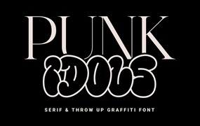 英文字体：趣味Y2K气泡涂鸦复古装饰logo徽标插画手写衬线字体 Punk Idols – Serif & Throw Up Font