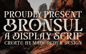 时尚复古品牌海报邀请函标题设计衬线英文字体安装包 Bronsul Serif Display