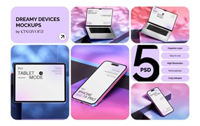 真实拍摄苹果iPhone手机iPad平板MacBook电脑贴图PSD样机模板 Dreamy Device Mockups