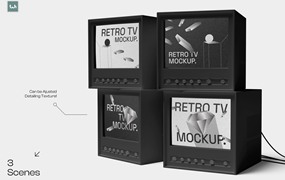 3款极简复古堆叠TV电视机屏幕海报广告设计展示PSD样机 Retro TV Mockup